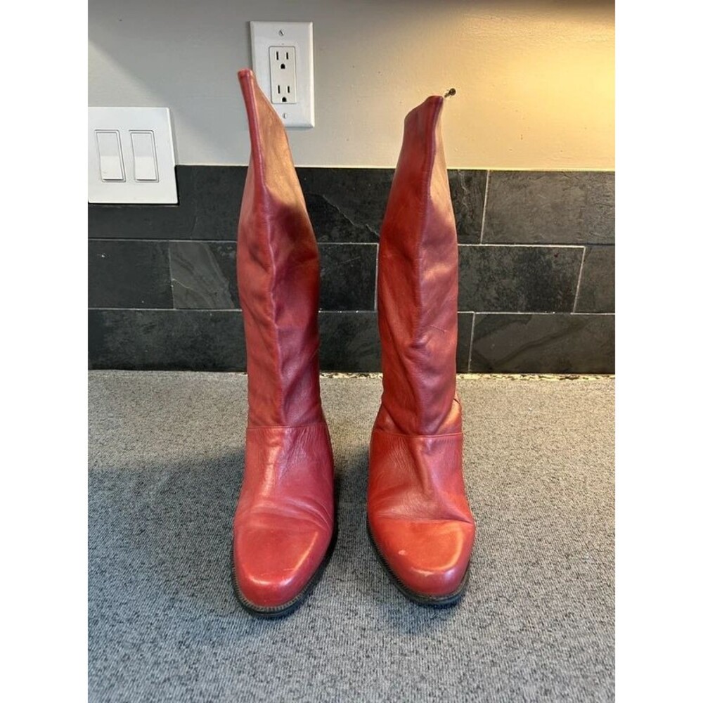 Markon Red Leather Heeled Boots 9.5 - Picture 4 of 4